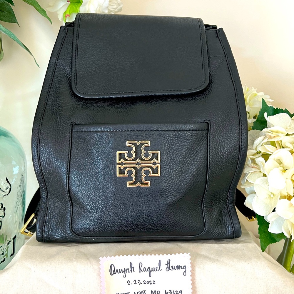 Tory Burch Britten black leather back pack with gold hardware almost new